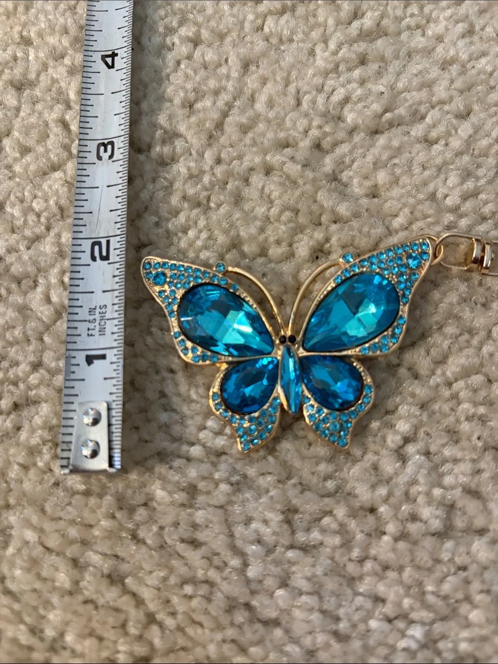 Gold-Tone Blue Crystal Butterfly Keychain NWT